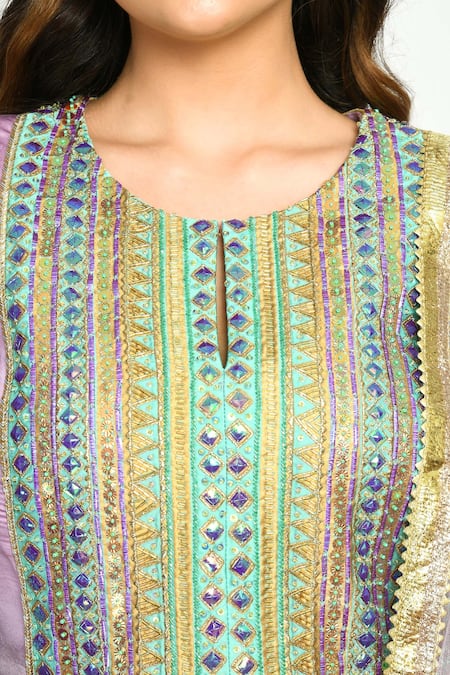 Shop_Moledro_Purple Modal Satin, Butterfly Net Floral, Khwaish Embroidered Kurta Sharara Set_Online_at_Aza_Fashions