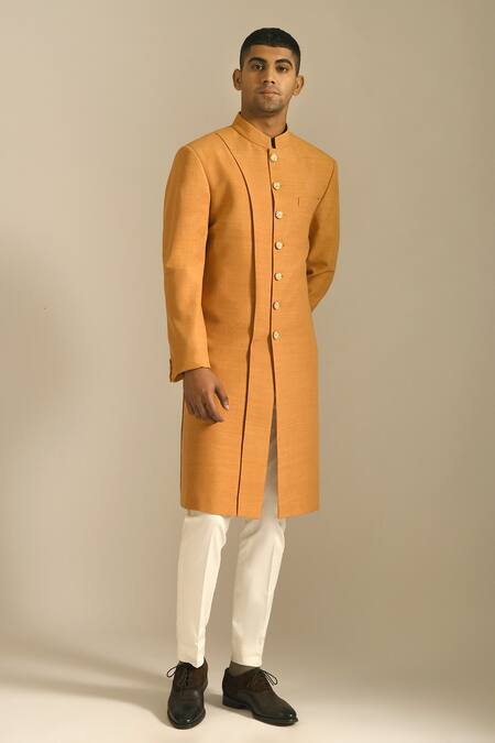 Dhruv Vaish Yellow Silk Sherwani Set Online at Aza Fashions Dhruv Vaish_Yellow Silk Sherwani Set _Online_at_Aza_Fashions