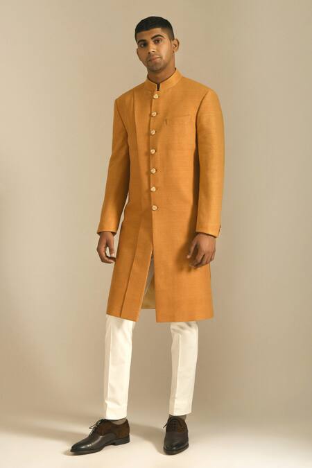 Buy Dhruv Vaish Yellow Silk Sherwani Set Online at Aza Fashions Buy_Dhruv Vaish_Yellow Silk Sherwani Set _Online_at_Aza_Fashions