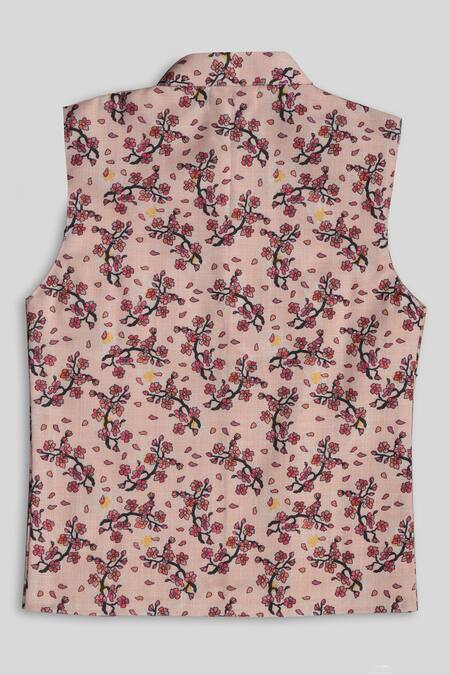 Buy_Champscloset_Beige Cotton Floral Printed Bundi And Kurta Set_Online_at_Aza_Fashions