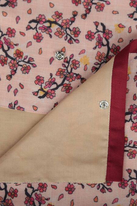 Shop_Champscloset_Beige Cotton Floral Printed Bundi And Kurta Set_Online_at_Aza_Fashions