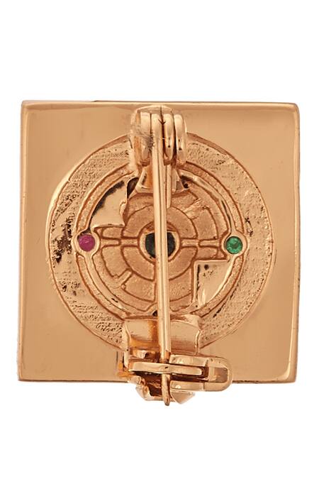 Shop Outhouse Gold Plated Eye Promise Trinity Brooch at Aza Fashions Shop_Outhouse_Gold Plated Eye Promise Trinity Brooch_at_Aza_Fashions