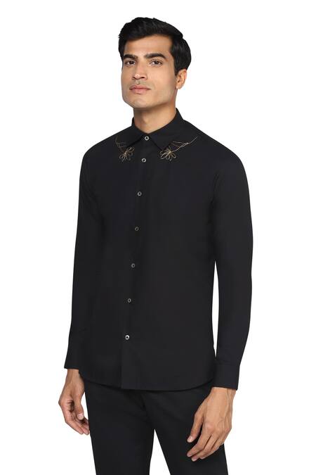 Noonoo Black Giza Cotton Slim-fit Shirt Online at Aza Fashions Noonoo_Black Giza Cotton Slim-fit Shirt _Online_at_Aza_Fashions