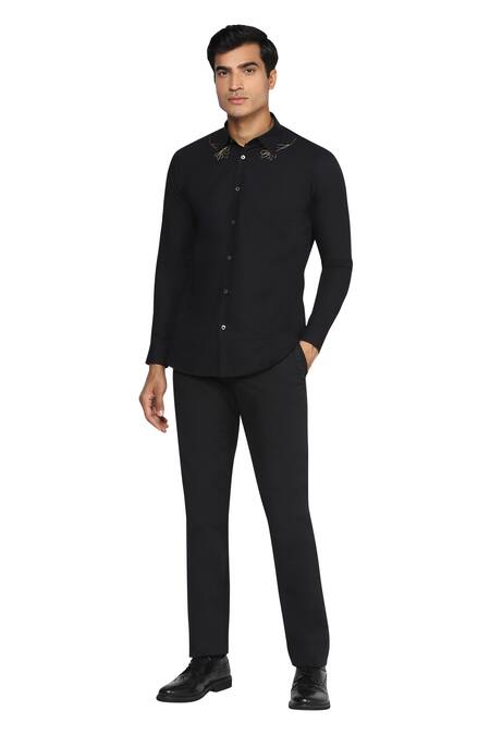 Buy Noonoo Black Giza Cotton Slim-fit Shirt Online at Aza Fashions Buy_Noonoo_Black Giza Cotton Slim-fit Shirt _Online_at_Aza_Fashions