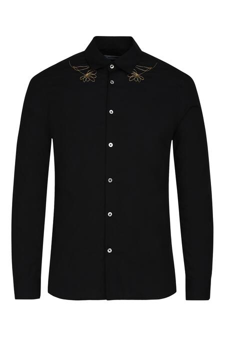 Shop Noonoo Black Giza Cotton Slim-fit Shirt Online at Aza Fashions Shop_Noonoo_Black Giza Cotton Slim-fit Shirt _Online_at_Aza_Fashions