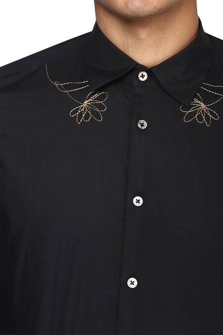 Noonoo Black Giza Cotton Slim-fit Shirt at Aza Fashions Noonoo_Black Giza Cotton Slim-fit Shirt _at_Aza_Fashions