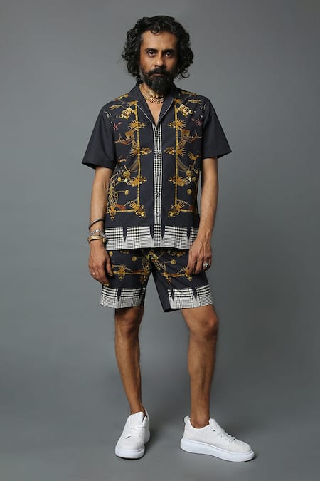 House Of Three Dravida Cotton Linen Jewel Print Shirt 