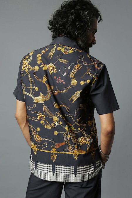 House Of Three Dravida Cotton Linen Jewel Print Shirt 