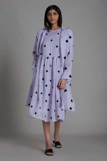 MATI_Purple Pure Linen Spade Motif Jacket Notched Teen Patti Embroidered With_Online_at_Aza_Fashions