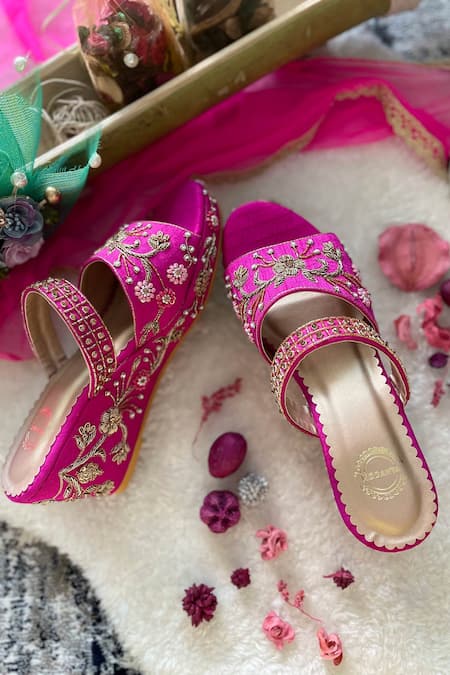 Women Hot Pink Block Heels Embellished Sandals Indian  Etsy