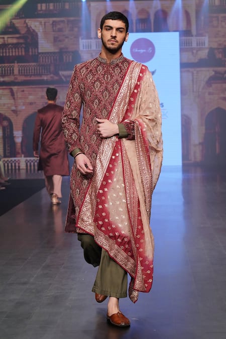 Soniya G Raw Silk Embroidered Sherwani Set 