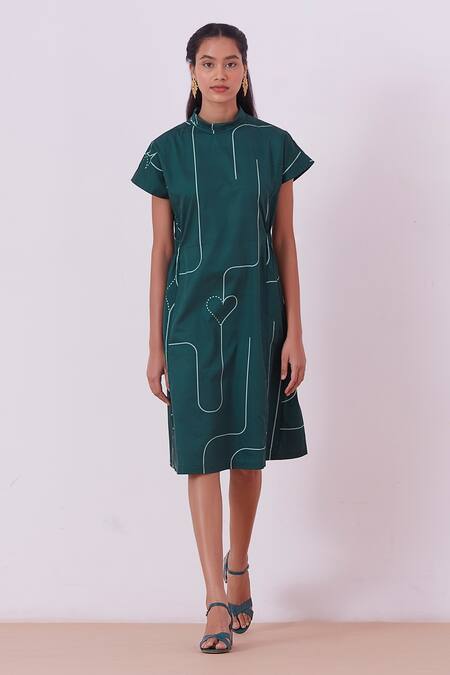 The Summer House_Green Daiena Printed Midi Dress_Online_at_Aza_Fashions