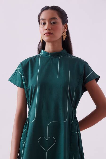 Shop_The Summer House_Green Daiena Printed Midi Dress_Online_at_Aza_Fashions