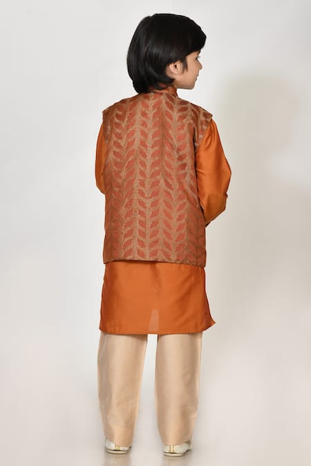 Petite Pomme Rust Jacquard Bundi & Kurta Set 