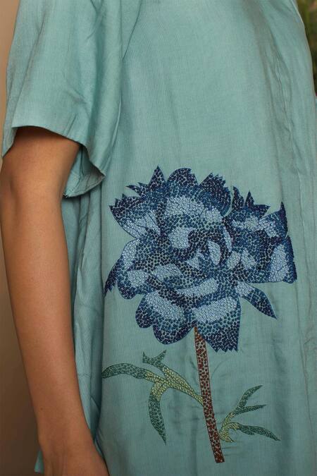 Buy Samatvam By Anjali Bhaskar Blue Cotton, Aloe Vera Fabric Round Hand Embroidered Pant Set Online at Aza Fashions Buy_Samatvam By Anjali Bhaskar_Blue Cotton, Aloe Vera Fabric Round Hand Embroidered Pant Set _Online_at_Aza_Fashions