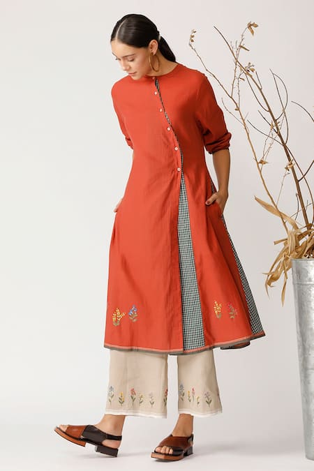 Payal Pratap Red Linen Round Tunic Online at Aza Fashions Payal Pratap_Red Linen Round Tunic _Online_at_Aza_Fashions
