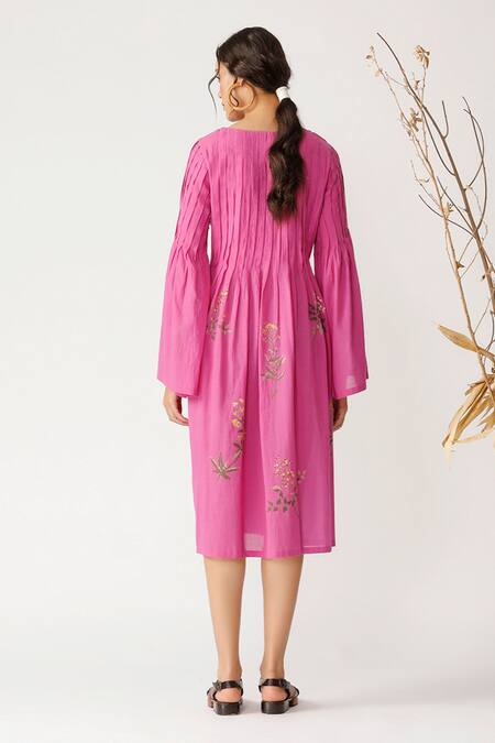 Shop Payal Pratap Pink Handloom Cotton Linen Round Tunic at Aza Fashions Shop_Payal Pratap_Pink Handloom Cotton Linen Round Tunic _at_Aza_Fashions
