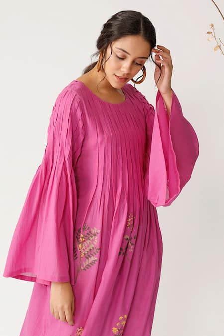 Shop Payal Pratap Pink Handloom Cotton Linen Round Tunic Online at Aza Fashions Shop_Payal Pratap_Pink Handloom Cotton Linen Round Tunic _Online_at_Aza_Fashions