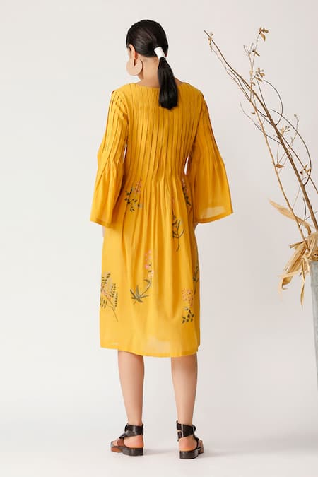 Shop Payal Pratap Yellow Handloom Cotton Linen Round Tunic at Aza Fashions Shop_Payal Pratap_Yellow Handloom Cotton Linen Round Tunic _at_Aza_Fashions