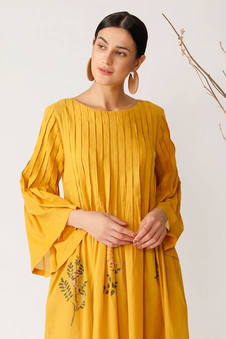 Shop Payal Pratap Yellow Handloom Cotton Linen Round Tunic Online at Aza Fashions Shop_Payal Pratap_Yellow Handloom Cotton Linen Round Tunic _Online_at_Aza_Fashions