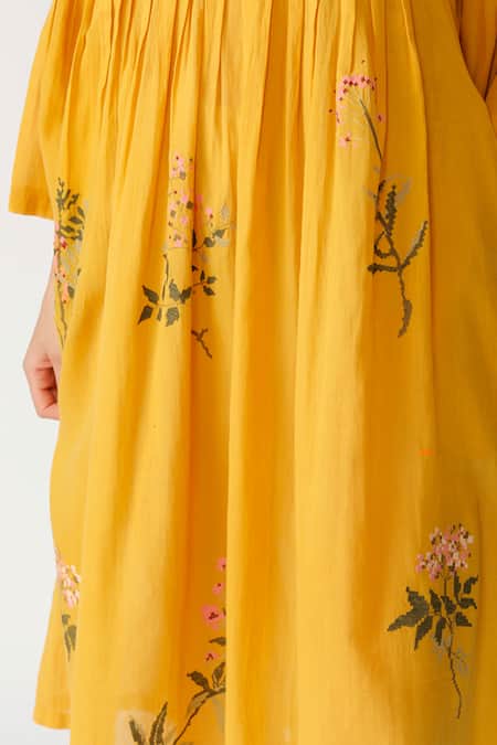 Payal Pratap Yellow Handloom Cotton Linen Round Tunic at Aza Fashions Payal Pratap_Yellow Handloom Cotton Linen Round Tunic _at_Aza_Fashions