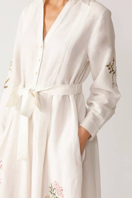 Buy Payal Pratap Beige Linen V Neck Embroidered Dress Online at Aza Fashions Buy_Payal Pratap_Beige Linen V Neck Embroidered Dress _Online_at_Aza_Fashions