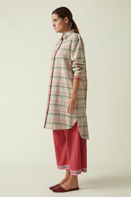 Payal Pratap_Beige Cotton Handloom Collared Neck Agaricous Tunic _Online_at_Aza_Fashions