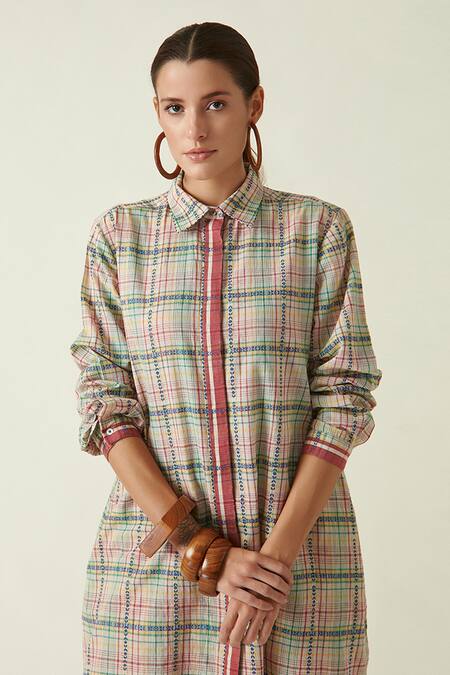 Buy_Payal Pratap_Beige Cotton Handloom Collared Neck Agaricous Tunic _Online_at_Aza_Fashions