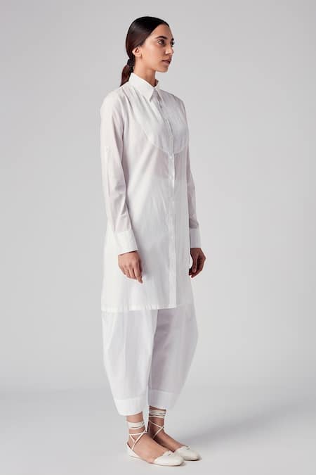 Rajesh Pratap Singh White Cotton Shirt Collar Gagwana Tunic Online at Aza Fashions Rajesh Pratap Singh_White Cotton Shirt Collar Gagwana Tunic _Online_at_Aza_Fashions