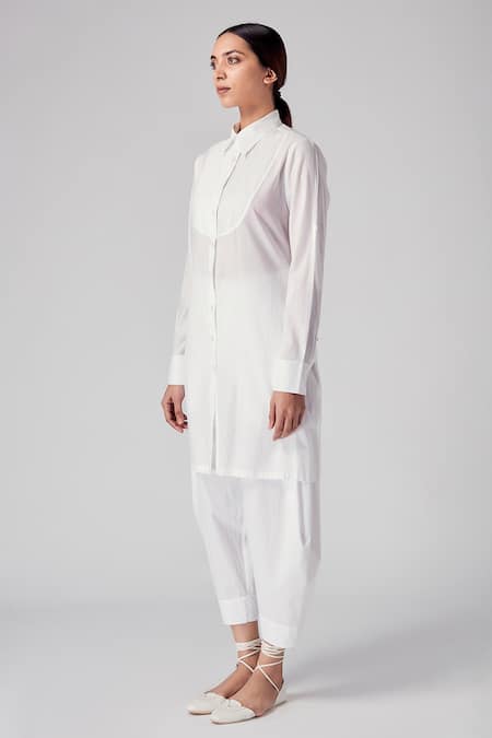 Buy Rajesh Pratap Singh White Cotton Shirt Collar Gagwana Tunic Online at Aza Fashions Buy_Rajesh Pratap Singh_White Cotton Shirt Collar Gagwana Tunic _Online_at_Aza_Fashions