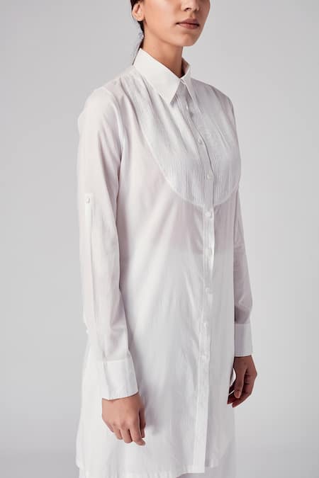 Rajesh Pratap Singh White Cotton Shirt Collar Gagwana Tunic at Aza Fashions Rajesh Pratap Singh_White Cotton Shirt Collar Gagwana Tunic _at_Aza_Fashions
