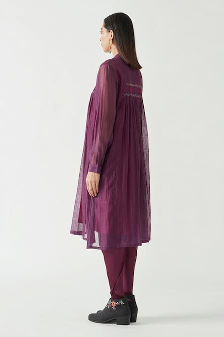 Buy_Payal Pratap_Purple Cotton Silk Band Rafael Smocking Tunic  _Online_at_Aza_Fashions