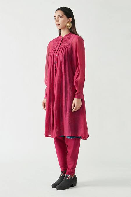 Payal Pratap_Pink Cotton Silk Band Chrissy Smocking Tunic  _Online_at_Aza_Fashions