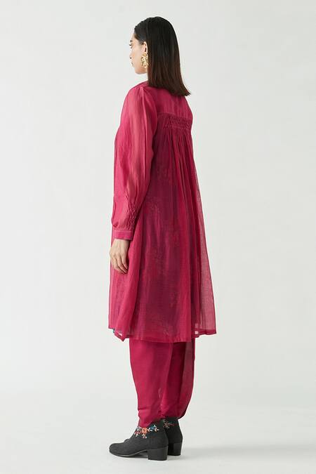 Buy_Payal Pratap_Pink Cotton Silk Band Chrissy Smocking Tunic  _Online_at_Aza_Fashions