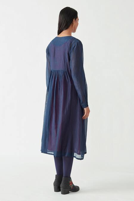 Payal Pratap_Blue Cotton Silk Round Amber Smoking Tunic  _Online_at_Aza_Fashions