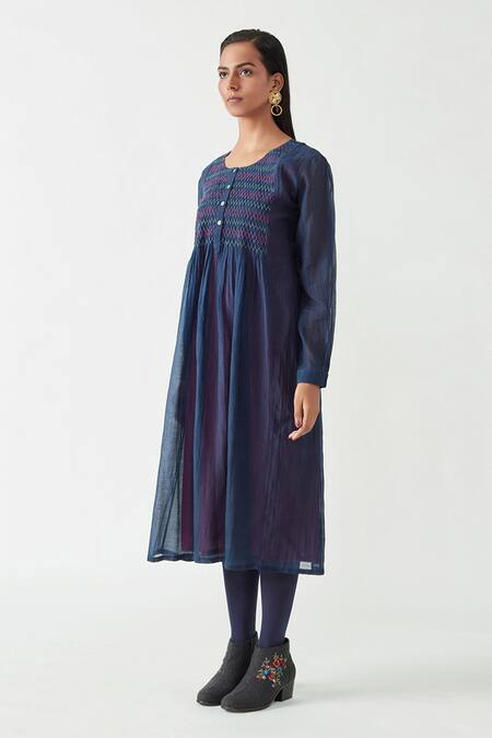 Buy_Payal Pratap_Blue Cotton Silk Round Amber Smoking Tunic  _Online_at_Aza_Fashions