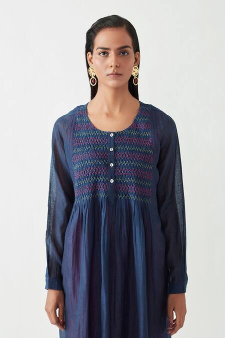 Payal Pratap_Blue Cotton Silk Round Amber Smoking Tunic  _at_Aza_Fashions
