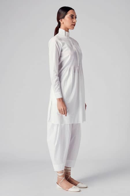 Rajesh Pratap Singh_White Cotton High Neck Nandla Tunic _Online_at_Aza_Fashions