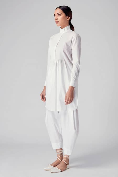 Buy_Rajesh Pratap Singh_White Cotton High Neck Nandla Tunic _Online_at_Aza_Fashions