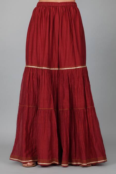 Devyani Mehrotra_Red Chanderi 40grm Embroidered Sequins U Neck Flower Garnet Kurta Gharara Set_Online_at_Aza_Fashions