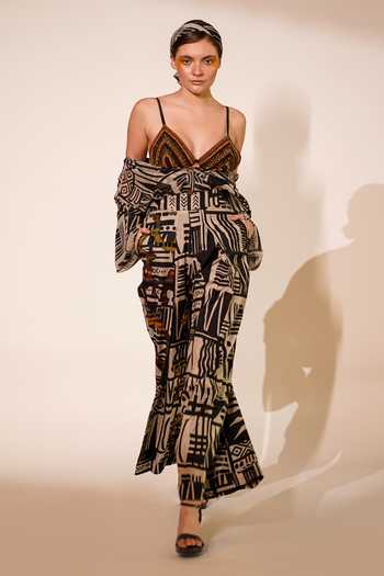 Nikita Mhaisalkar_White Silk Abstract Print Pant _Online_at_Aza_Fashions