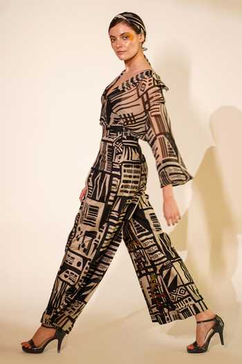 Buy_Nikita Mhaisalkar_White Silk Abstract Print Pant _Online_at_Aza_Fashions