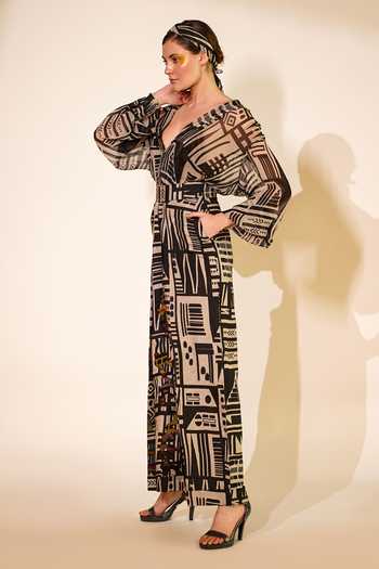 Shop_Nikita Mhaisalkar_White Silk Abstract Print Pant _Online_at_Aza_Fashions