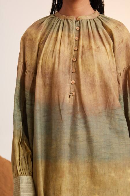 Cord_Yellow Cotton Collared Impression Print Tunic_Online_at_Aza_Fashions