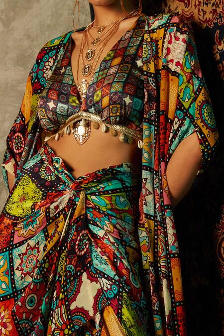 Esha L Amin_Multi Color Tile Print Cape _Online_at_Aza_Fashions