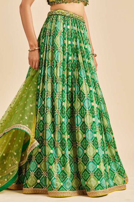 Nitika Gujral Green Chinon Badhani And Blouse & Dupatta Net Pattern Set Online at Aza Fashions Nitika Gujral_Green Chinon Badhani And Blouse & Dupatta Net Pattern Set _Online_at_Aza_Fashions
