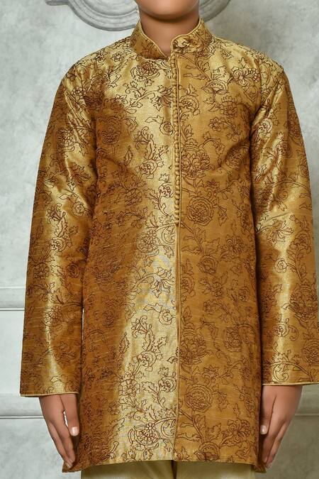 Petite Pomme Brown Silk Embroidery Flora Kurta Online at Aza Fashions Petite Pomme_Brown Silk Embroidery Flora Kurta _Online_at_Aza_Fashions