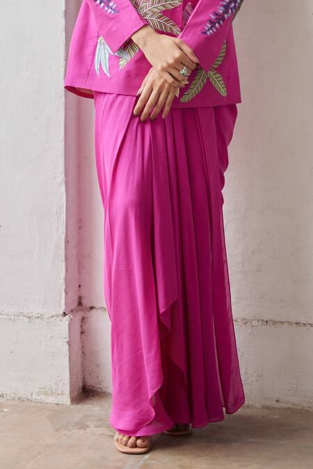 Betrue Pink Silk Draped Skirt Online at Aza Fashions Betrue_Pink Silk Draped Skirt _Online_at_Aza_Fashions