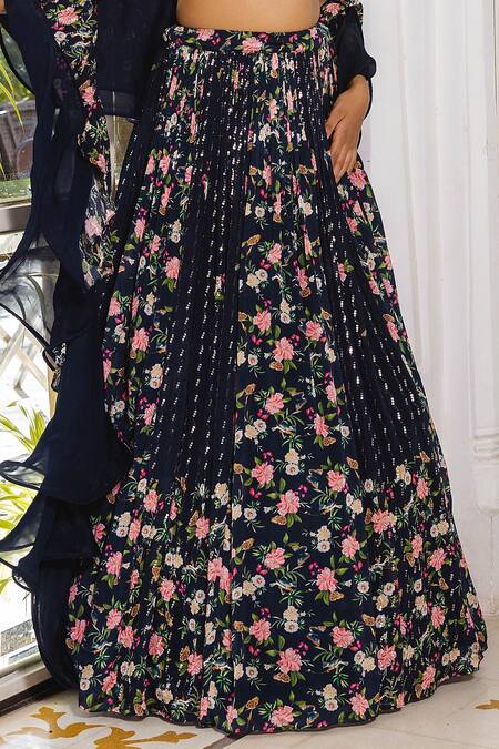 Suruchi Parakh Blue Georgette, Crepe, Organza Embroidery Floral Printed Lehenga Set With Corset Online at Aza Fashions Suruchi Parakh_Blue Georgette, Crepe, Organza Embroidery Floral Printed Lehenga Set With Corset _Online_at_Aza_Fashions