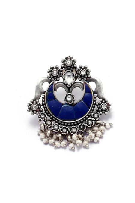 Sangeeta Boochra_Blue Beads, Diamonds Sunat Kundan Embellished Chandbalis _Online_at_Aza_Fashions